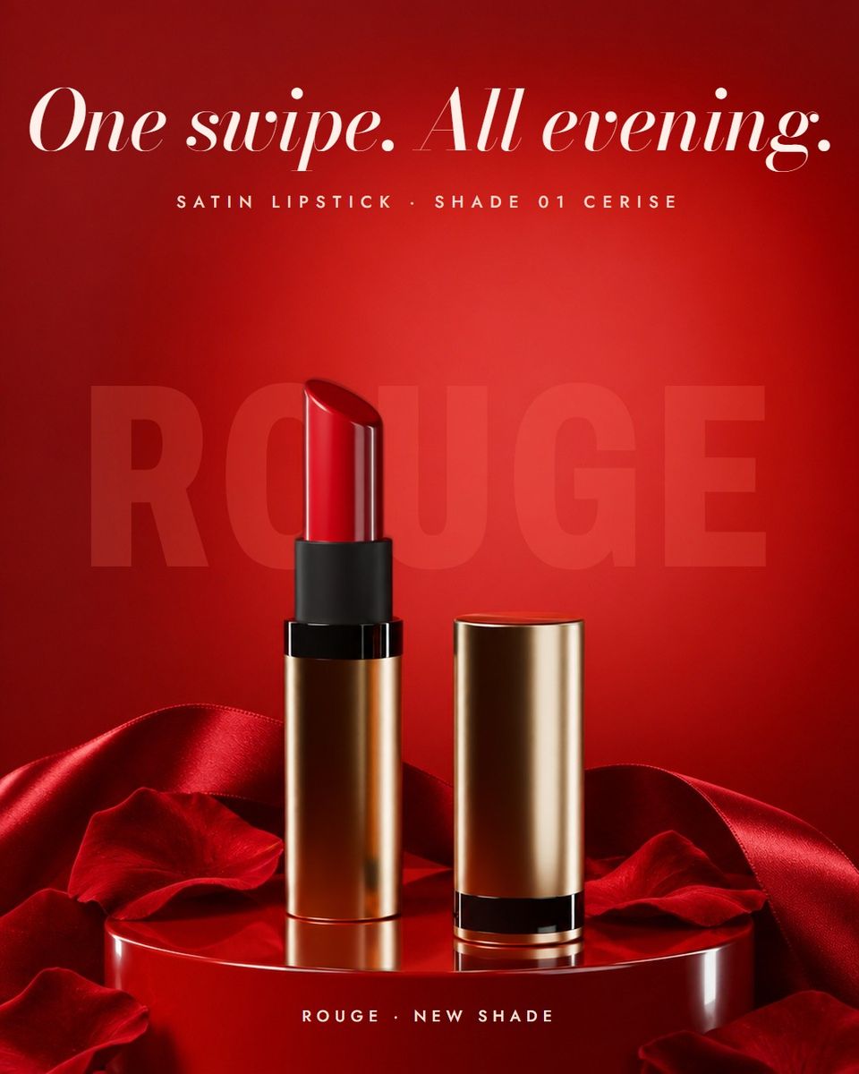 Rouge Satin lipstick ad, Monochrome macro layout