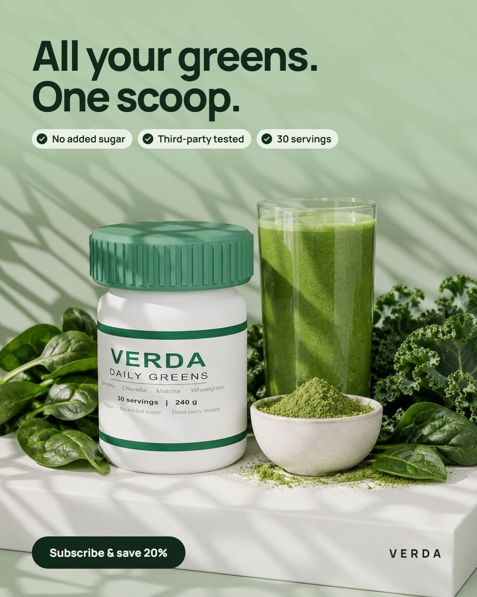 Verda Daily greens ad, Benefit stack layout